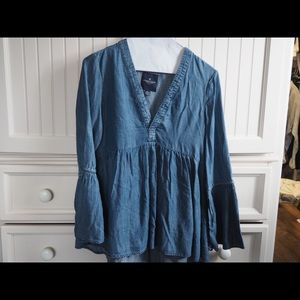 American eagle denim bell sleeve top